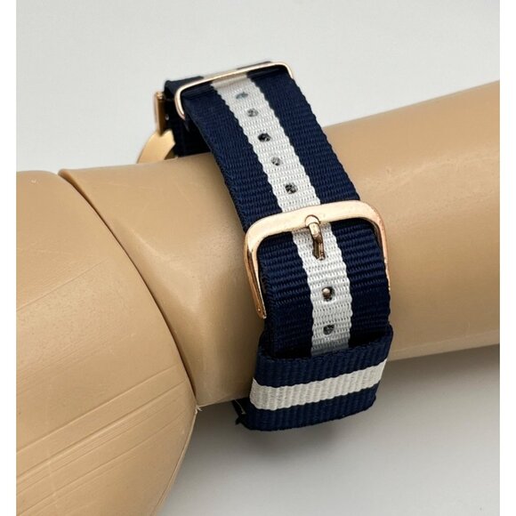 Geneva Platinum Watch Navy Blue and White Striped Nylon Strap Large Face - Picture 2 of 7